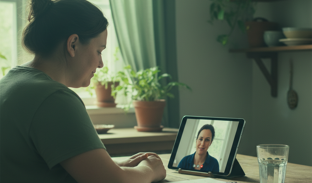 Pessoa em acompanhamento psicológico online para transtornos alimentares e emagrecimento consciente