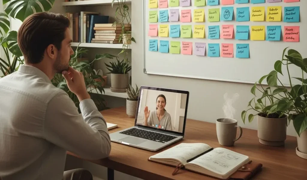Jovem em acompanhamento psicológico online para orientação profissional e redirecionamento de carreira
