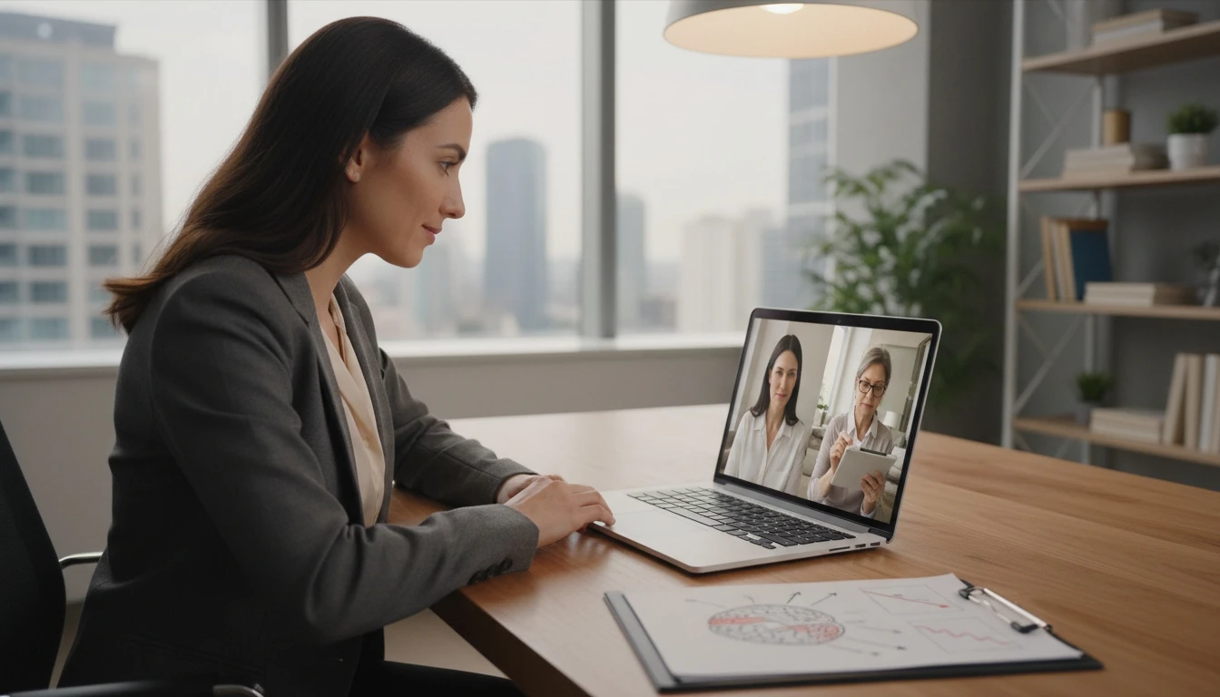 Neuropsicóloga explicando o que é neuropsicologia durante uma avaliação neuropsicológica online com paciente, em atendimento do Espaço Elleve.