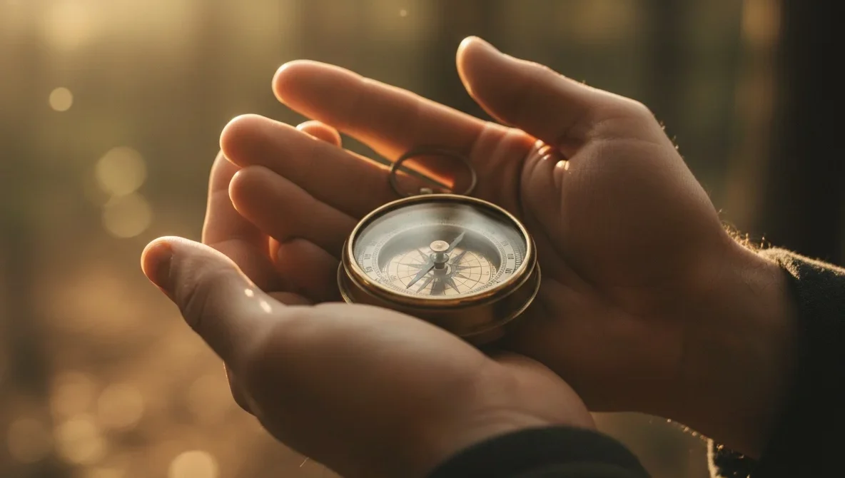 Sessão de Terapia de Aceitação e Compromisso (ACT) ilustrada por metáfora visual de direção e valores, representando flexibilidade psicológica no tratamento de ansiedade e depressão.